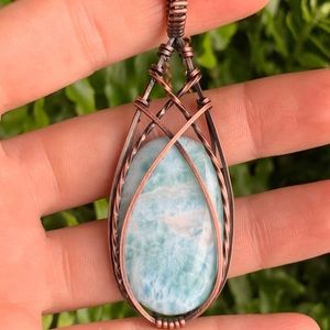 Larimar pendant in antiques copper
